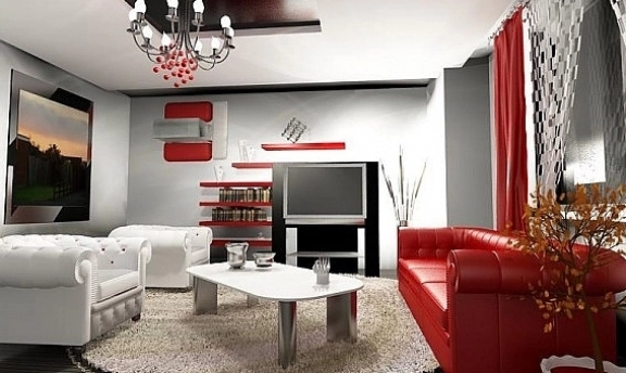 Kırmızı Beyaz Salon Dekorasyon Örnekleri