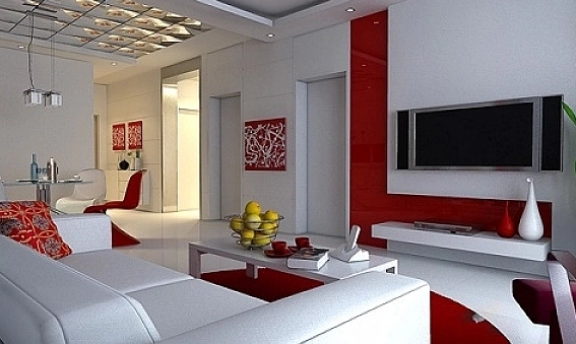 Kırmızı Beyaz Salon Dekorasyon Örnekleri