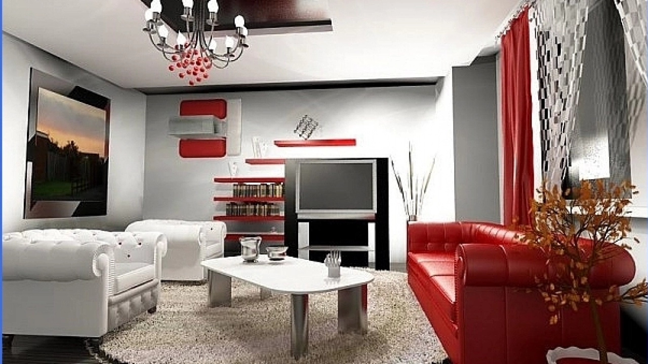 Kırmızı Beyaz Salon Dekorasyon Örnekleri